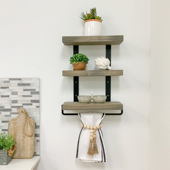 3 tier floating shelf with towel bar cheap