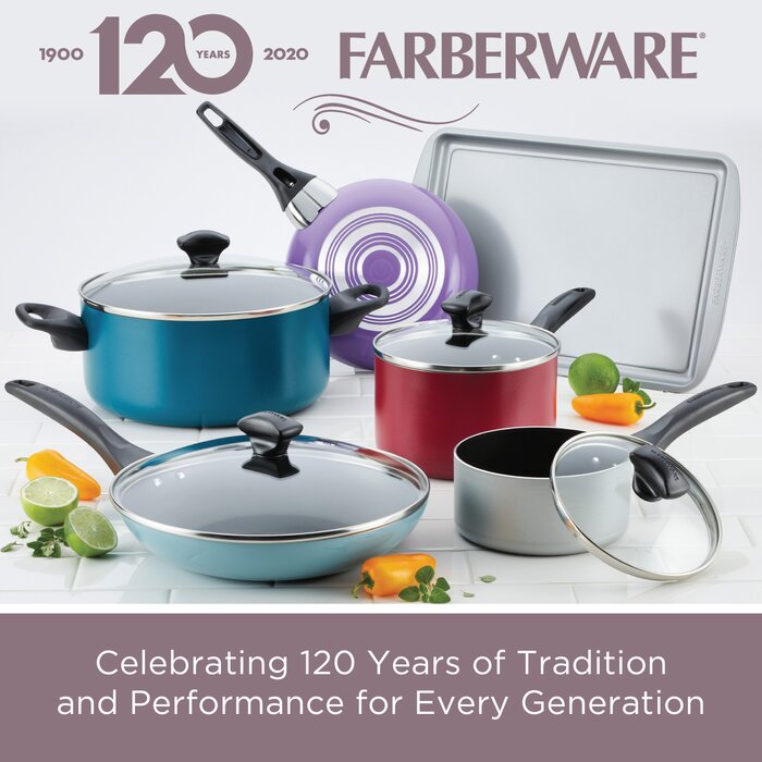 Farberware Dishwasher Safe Aluminum Nonstick Cookware Set, 15-Piece