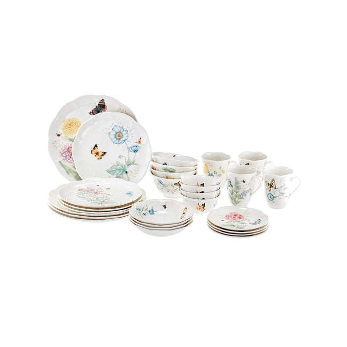 Lenox Butterfly Meadow Porcelain China Dinnerware - Set of 28