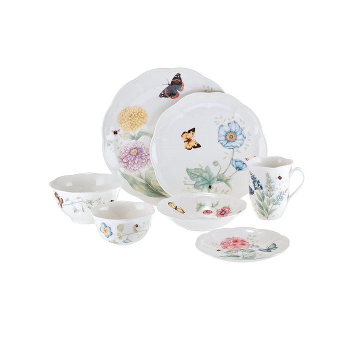 Lenox Butterfly Meadow Porcelain China Dinnerware - Set of 28